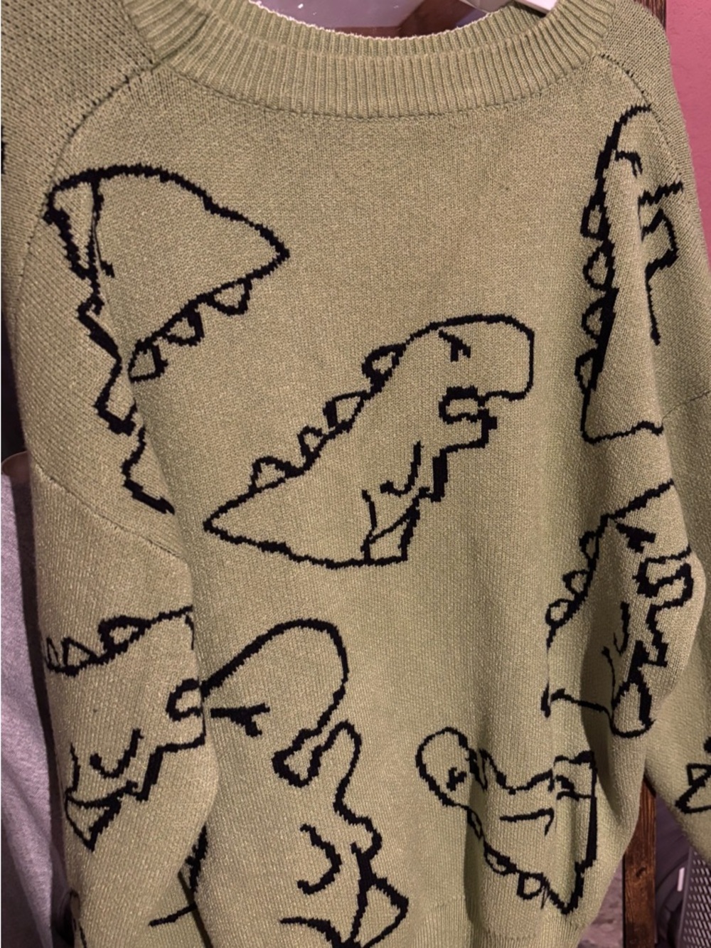 Green Knit Dinosaur Pattern Sweater